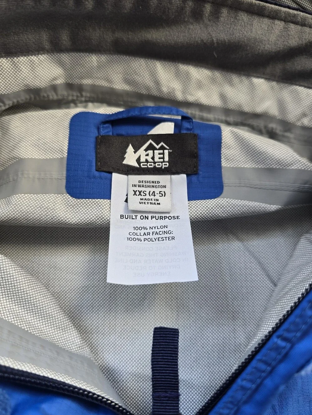 REI Kids Blue and Navy Hooded Rain Jacket